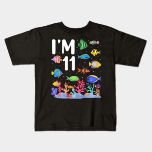 11th Birthday Party Tropical Fish I'm Eleven Years Old age Bday Kids T-Shirt